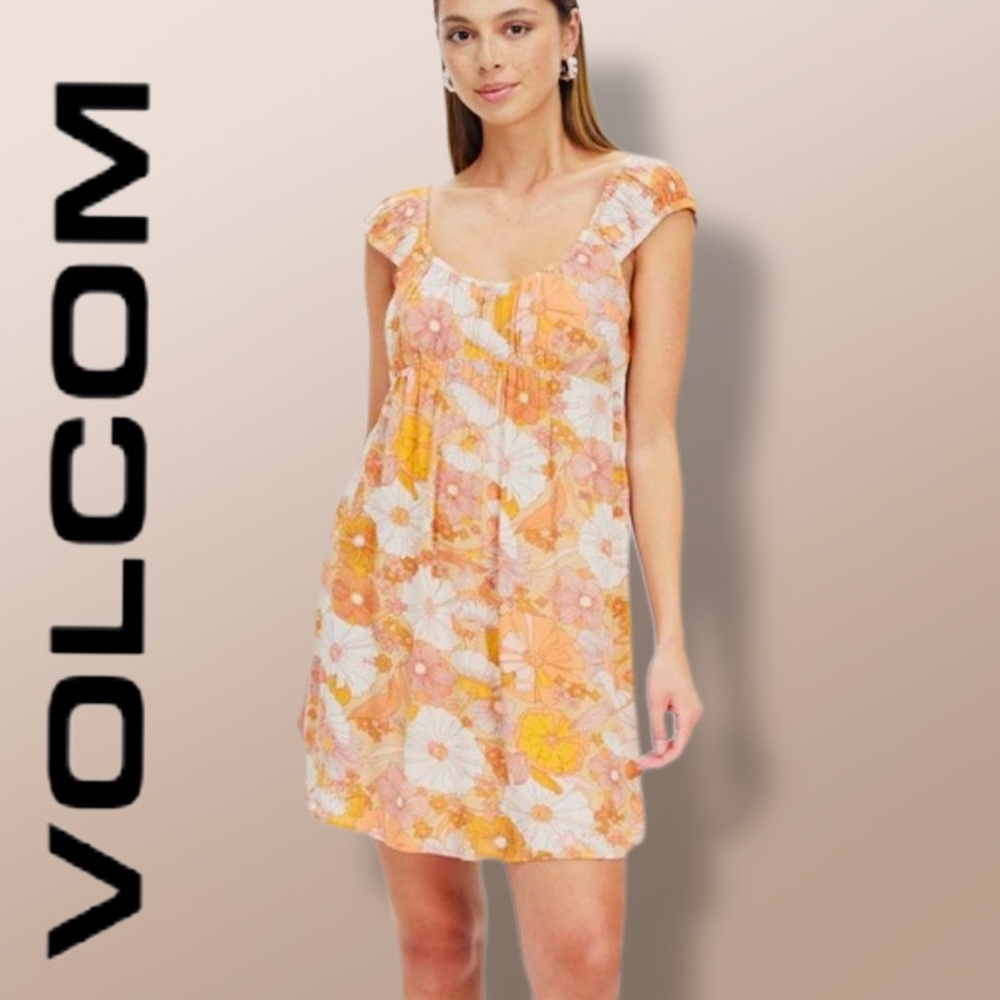 NWT Volcom Only Good Daze Orange Floral Mini Dress